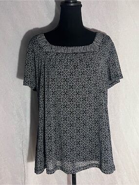 croft & barrow Black and White Short Sleeve Square-Neck Top